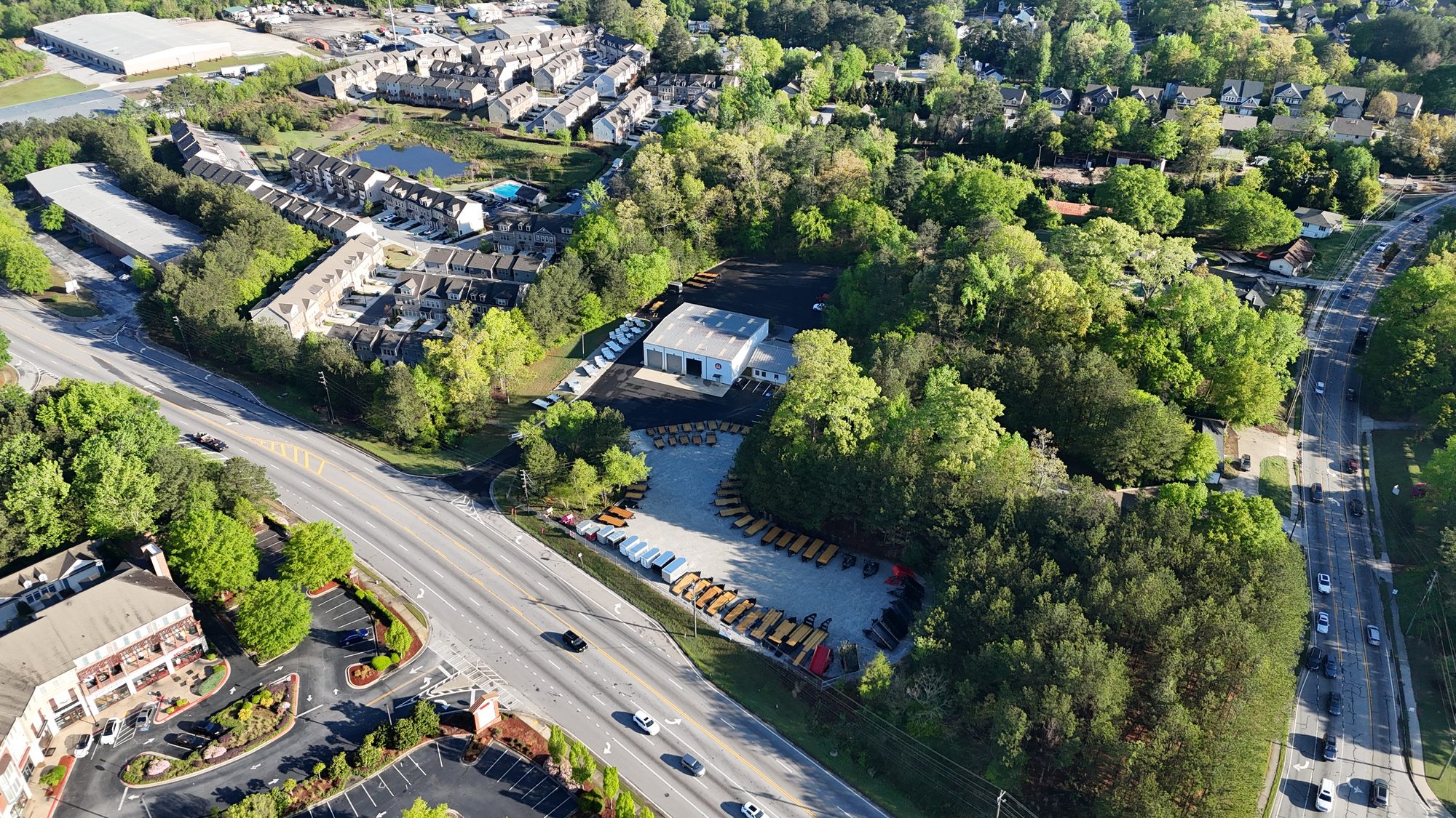 Aerial view of the industrial outdoor storage yard at 1375 Veterans Memorial Highway, Mableton, Georgia